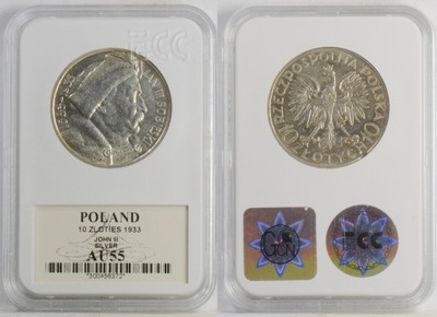 CT. 10 ZŁOTYCH 1933 JAN III SOBIESKI AU55 24.04