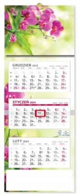 2024 kalendarz trójdzielny panoramiczny 3-dzielny orchidea kwiaty