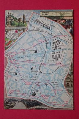PARYŻ Paris Francja #2100e# Dzielnica XIX, mapa, mapka