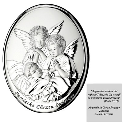 Srebrny obraz anioł stróż dziecka Pamiątka chrztu