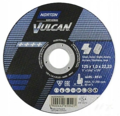 Norton A60S Vulcan Tarcza tnąca 125x22,23mm 100szt