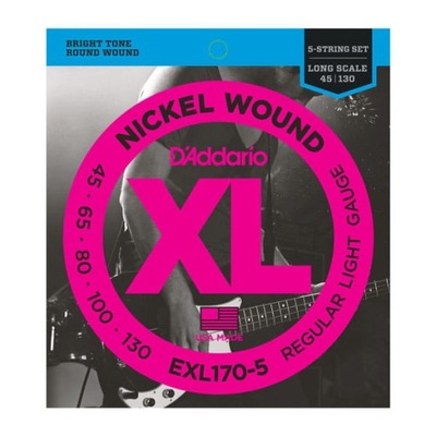 Struny D'Addario EXL170-5 Nickel Wound 5-String Bass Light 45-130