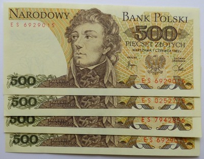 Banknoty 500 zł 1982 seria ES stan 1-.