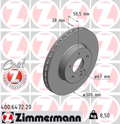 ZIMMERMANN MERCEDES VITO W639 300MM ДИСКИ ТОРМОЗНЫЕ ПЕРЕД 400.6472.20