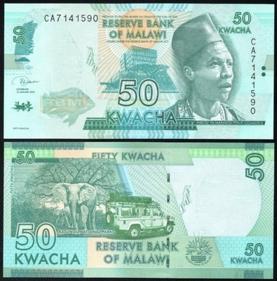 $ Malawi 50 KWACHA P-64g UNC 2020