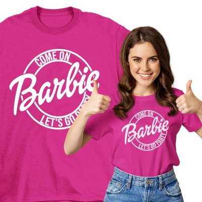 Damski T-Shirt różowa koszulka napis BARBIE r. M