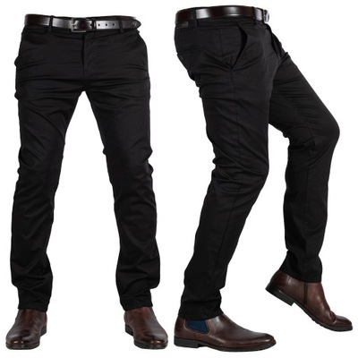 Spodnie męskie CHINOSY materiałowe czarne Riki r36