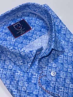 Koszula męska CAZZOTTI niebieska we wzór dł. rękaw medium fit M 39/40 2C