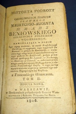 Beniowski HISTORIA PODRÓŻY Y OSOBLIWSZYCH.. 1806