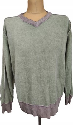 FAT FACE Zielony WEŁNIANY SWETER V-Neck XL