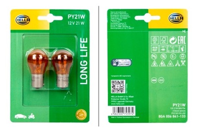 HELLA ЛАМПОЧКА PY21W 12V LONG LIFE BLISTER X2 HELLA