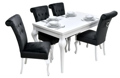 Komplet styl ludwik, stół i krzesła w połysku