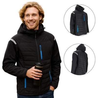 KURTKA MĘSKA SOFTSHELL OCIEPLANA PIKOWANA Z KAPTUREM 4-WAY STRETCH r. M