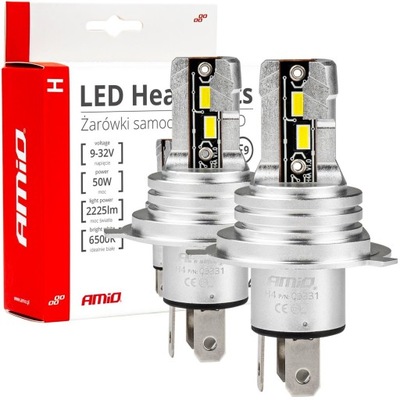 2X ЛАМПОЧКА LED (СВЕТОДИОД ) H4 9-32V 6500K 50W CANBUS БЕЛАЯ МОЩНАЯ СЕРТИФИКАЦИЯ 1:1 H4