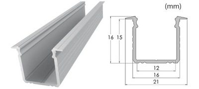 Aluminiowy Profil Surowy 15x16mm, 2010mm - Profil Wpuszczany