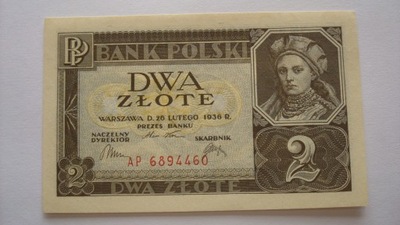 Banknot 2 złote 1936 seria AP stan 1-