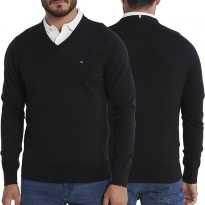 Tommy Hilfiger sweter męski czarny v-neck sweterek MW0MW30956-BDS L