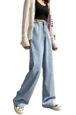 Jeansy casual szerokie wysoki stan spodnie 36 S