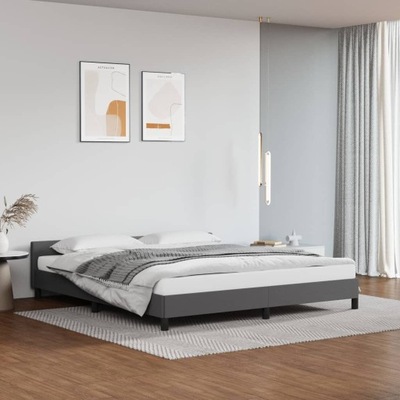 Rama łóżka z zagłówkiem szara 180x200cm obite sztuczną skórą