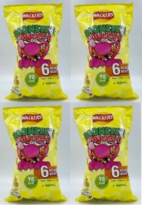 4x 132g WALKERS Monster Munch Roast Beef chipsy UK