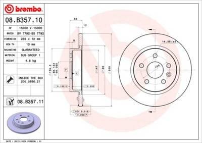 DISCOS DE FRENADO PARTE TRASERA BREMBO 08.B357.11 08B35711  