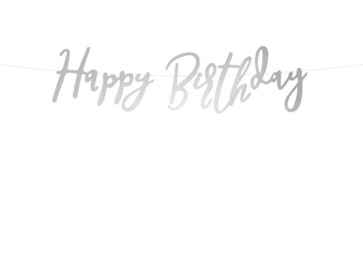 Baner urodzinowy napis Happy Birthday srebrny