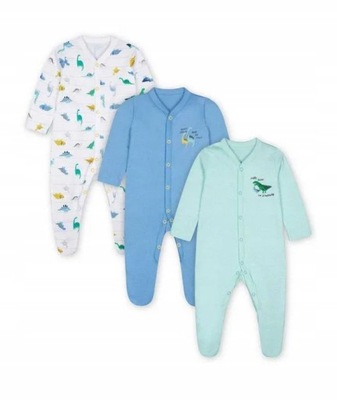 3X ŚPIOSZKI PAJACYKI DLA NOWORODKA MOTHERCARE DINO 0+ R. 50 CM 100% BAWEŁNA