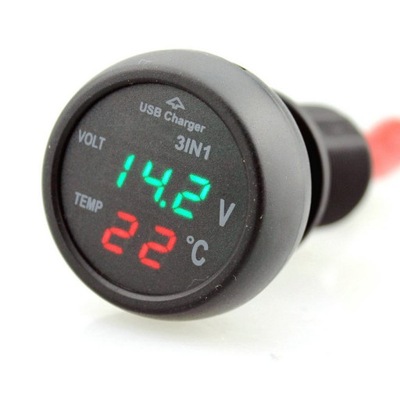 1X12V 24V LED DIGITAL DISPLAY MEASURER TEMPERATURE THERMO USB CHARGER FOR CAR  