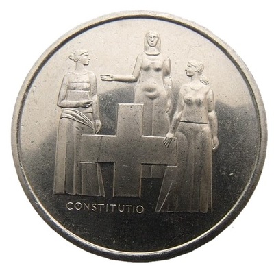 SZWAJCARIA 5 FRANCS 1974 KONSTYTUCJA - RZADKA