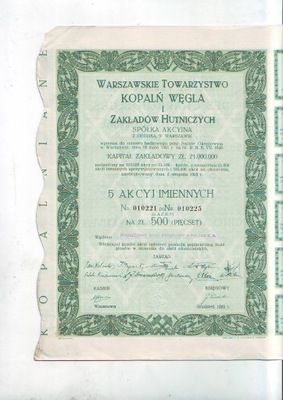Warszawskie TKWiZ Hutniczych, 500 zł 1929 art deko