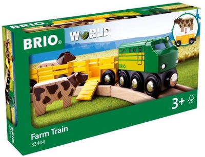 KOLEJKA BRIO WORLD POCIĄG FARMERA ZE ZWIERZĄTKAMI KROWA KOŃ Z WAGONAMI