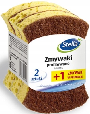 Stella Gąbka Zmywak Profilowany z Miedzią 3 sztuki