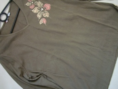 ZIELONA KHAKI bluzka bawełniana z kwiatem PAPAYA r.44