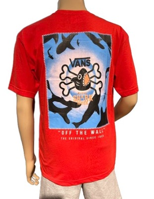 VANS bawełniany t-shirt logo rekin czerwony M