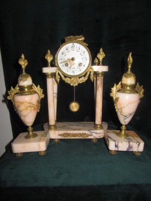 -OBNIŻKA-Śliczny Marmurowy Zegar Kominkowy Empirowy ok 1850r