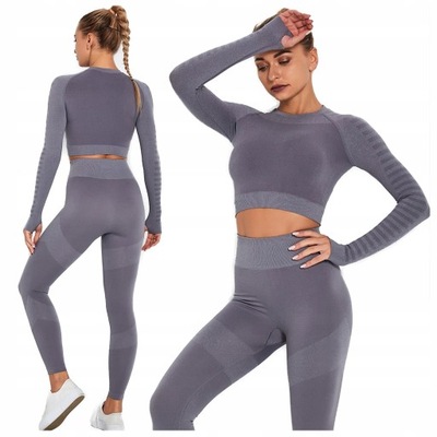 KOMPLET SPORTOWY legginsy bezszwowe top fitness M