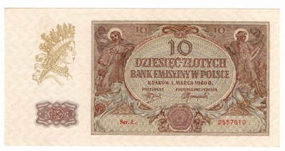 BANKNOT POLSKA 10 ZŁ 1940 STAN 1/1- SERIA L