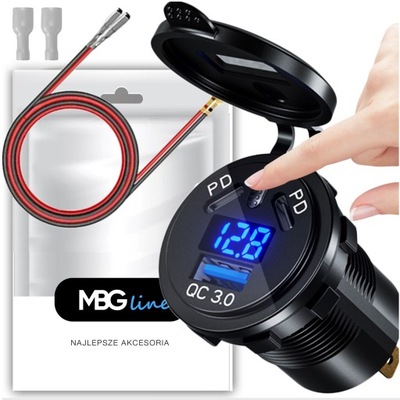 TRAGALUZ DISPOSITIVO DE CARGA MOTOCICLETA DE AUTOMÓVIL 3X USB VOLTÍMETRO 63W TYP-C PD 45W  