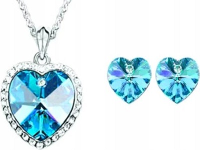 Srebrny komplet biżuterii błękitne serca srebrzone z cyrkoniami na prezent