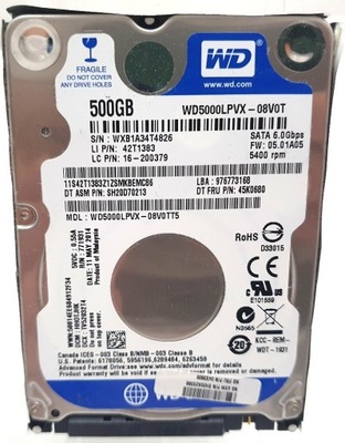 Dysk twardy Western Digital WD Blue WD5000LPVX 500GB SATA III 2,5"