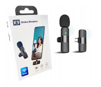 BEZPRZEWODOWY MIKROFON na KLIP Krawatowy USB-C Android Czarny