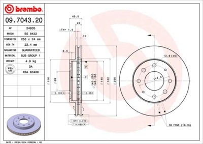 DISCOS DE FRENADO PARTE DELANTERA BREMBO 09.7043.20 09704320  