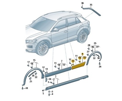 Накладка дверь правый задний do покраска vw t-roc oe: 2ga854950abgru фото №1