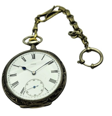 Używany, zegarek kieszonkowy OMEGA, inkrustowany złotem z początku XX wieku