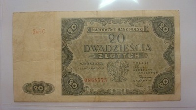 Banknot 20 złotych 1947 seria C stan 3-