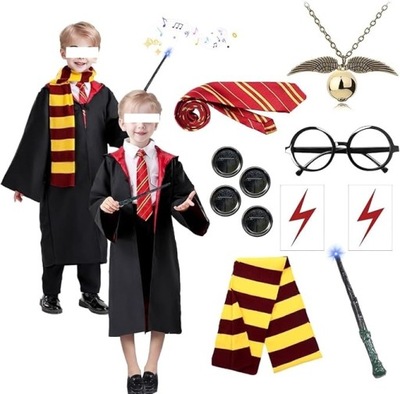 Przebranie Kostium Harry Potter Peleryna Szalik Różdżka Okulary R.125cm