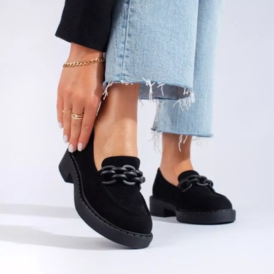 Loafersy damskie Potocki zamszowe czarne R:36