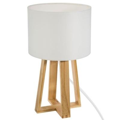 Lampka biurkowa stołowa biały abażur drewniana