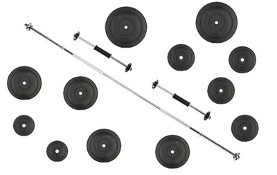 SZTANGA Z HANTLAMI 2W1 DO TRENINGU SIŁOWEGO ZESTAW OBCIĄŻENIA Z GRYFEM 60KG