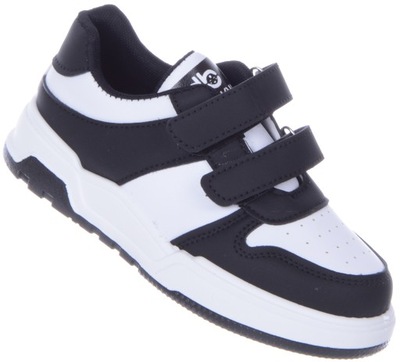Czarno-białe Wygodne Buty Sportowe Sneakersy Dziecięce Na Rzepy Nino 29